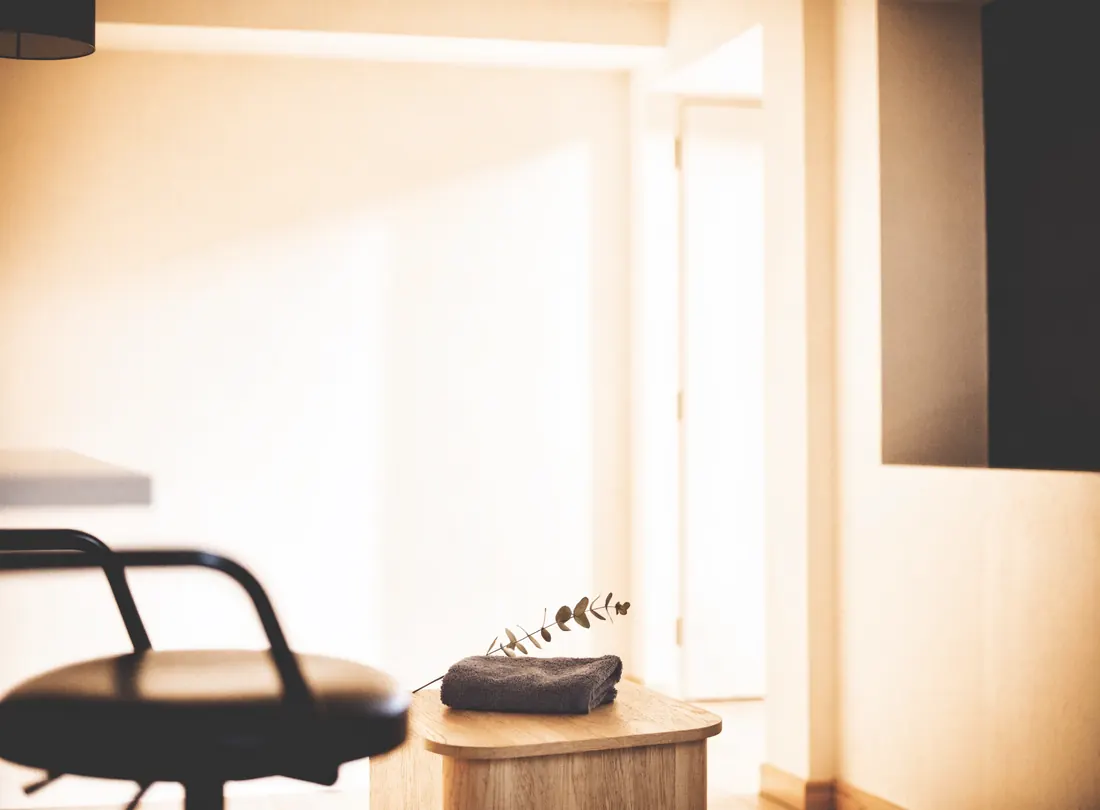 Calm consultation nook, natural window light